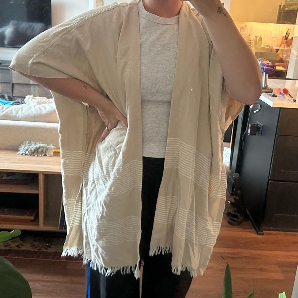 Beautiful tan and white Turkish towel wrap poncho shawl
